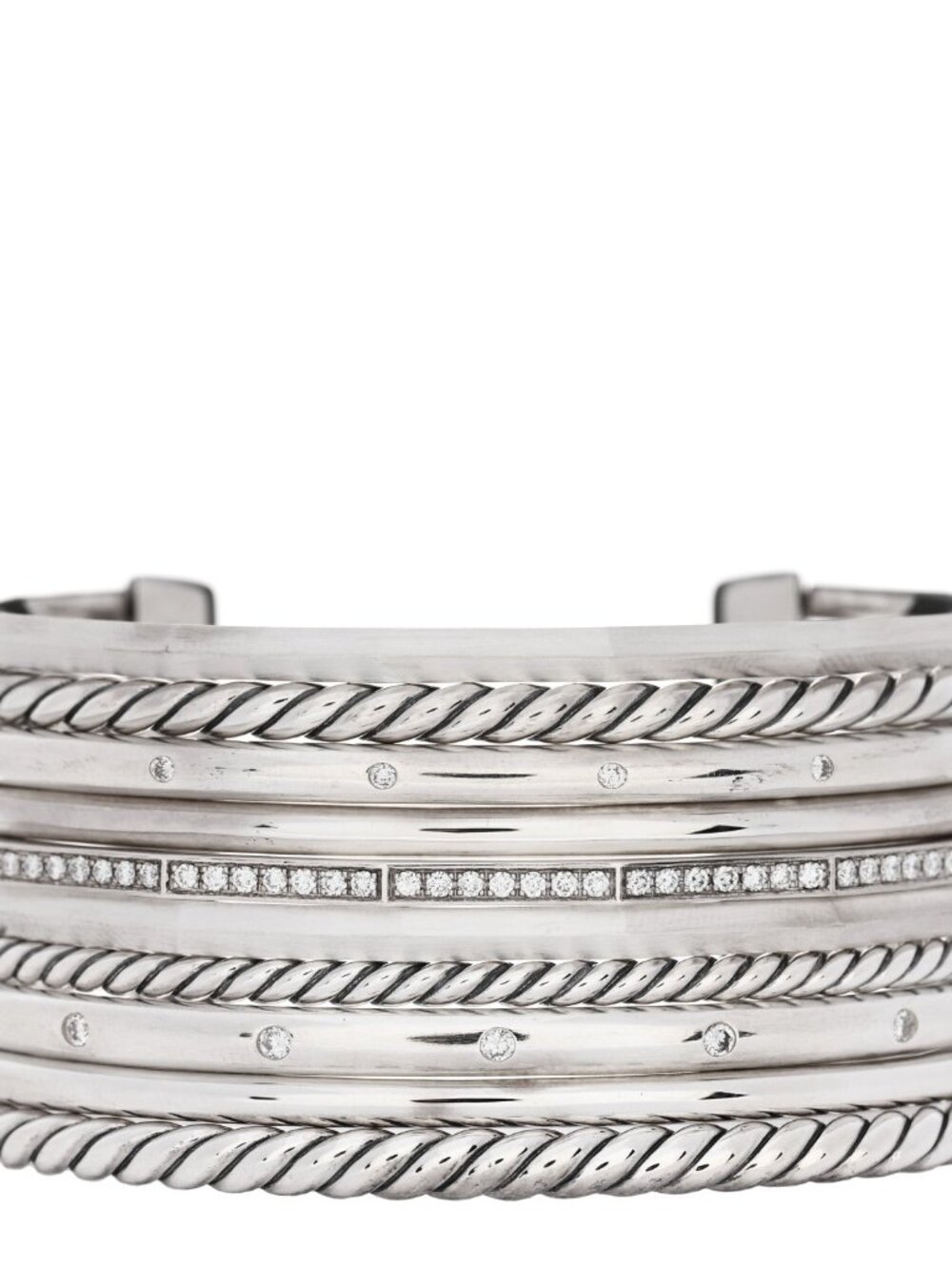 Recently Retired David Yurman 10 Row Stax Cuff w/Diamonds - 925 - Gift Boxed - Picture 4 of 13